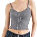 SUUKSESS Women Y2K Tank Top Summer Adjustable Spaghetti Straps Cami Basic Crochet V Neck Crop Camisole, Gray, S