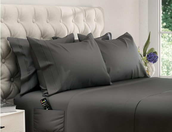 DREAMCARE King Size Sheets Set – 6 pcs Cooling Bed Sheets – up to 21” Deep Pocket King Sheet Set  2500 Supreme Collection – Extra Soft 100% Brushed Microfiber Hotel Luxury with Side Pocket  Gray