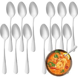 12 Pcs Dinner Spoons Set, Food-Grade Stainless Steel Tablespoons, Durable Metal Table Spoon, Cutlery Soup Spoons Silverware for Home, Kitchen or Restaurant, Mirror Polished, Dishwasher Safe - 7 Inch