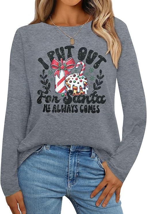 Merry Christmas Sweatshirts for Women Gnomes Santa Christmas Sweatshirt Cute Long Sleeve Pullover Top L