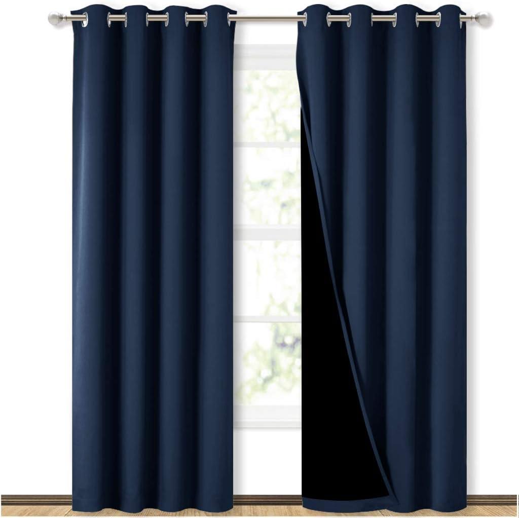NICETOWN 100% Blackout Curtain Set, Thermal Insulated & Energy Efficiency Window Draperies for Guest Room, Full Shading Panels for Shift Worker and Light Sleepers, Navy Blue, 52W x 84L, 2 PCs
