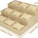 Watch and Bracelet Display Tray with 9 Pillow Compartments, Khaki Linen Texture Jewelry Organizer for Travel and Home Storage