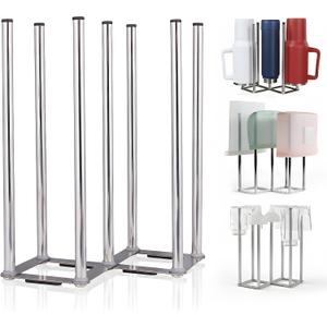 Water Bottle Drying Rack, Cup Drying Rack for Counter, Stainless Steel Tumbler Dryer Stand, Space-Saving Mug & Glass Drying Rack, Heavy-Duty Holder for Cups & Water Bottles (Silver 7 Pegs)