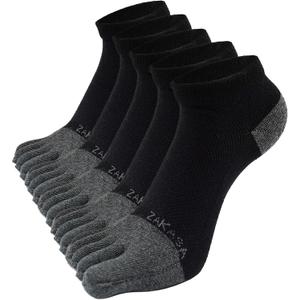 ZAKASA Toe Socks for Men Ankle: No Show Low Cut Toe Socks Individual Five Finger Cotton for Athletic Running 5 Pairs (10-12)