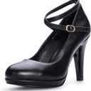 IDIFU Women's Tracy Platform High Heels Closed Toe Pumps Strappy Cross Ankle Strap Shoes for Casual Work Wedding (8 M US, Black)