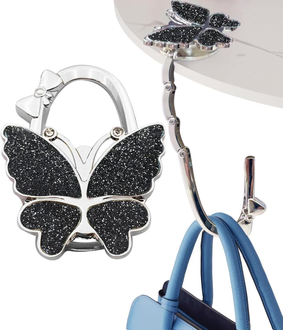 Butterfly Purse Hook for Table Foldable Handbag Hanger Folding Bag Holder Black