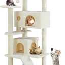 DUMOS 54-inch Indoor Cat Tree Tower Multi-Level Pet House for Large Cats with 2 Condos, Scratching Posts, Round Platform, Small Ladder, and Toys, Beige