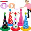 Inflatable Ring Toss Game, Birthday Party Games Ring Toss Game for Kids Adults Birthday Party Decorations Lawn & Yard Games Toys for Family 5-Pack with 10 Plastic Rings