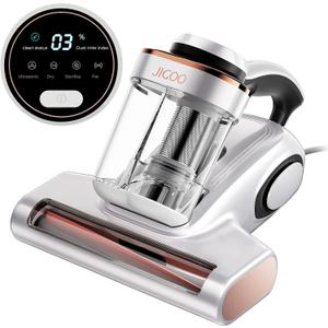 JIGOO Bed Vacuum Cleaner with Dust Sensor, Mattress Vacuum Cleaner with UV & Ultrasonic and High Heating, 13Kpa Suction 500W Powerful Double-Cup Handheld Vacuums (J300, Corded) (White)