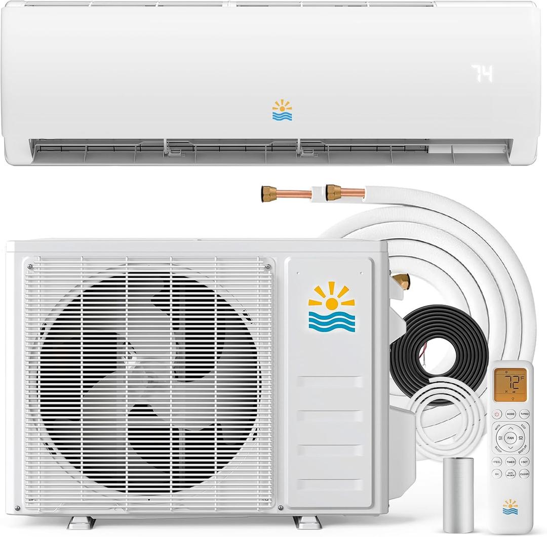 9000 BTU Mini Split Ac/Heating System - 19 SEER2 Mini Split AC Unit with Heat Pump, 115V Energy Efficient Ductless AC Unit Up to 450 Sq.Ft with Installation Kit