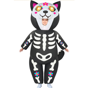 Spooktacular Creations Kids Inflatable Costumes with LED Eyes, Halloween Skeleton Cat Blow Up Costumes for Girls, Full Body Kitty Inflatable Suit for Halloween Cosplay Parties
