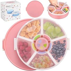 Kids Original Snack Spinner Bundle - Reusable Snack Container with 5 Compartment Dispenser and Lid | BPA and PVC Free | Dishwasher Safe | No Spill, Leakproof, for Toddlers, School (Pink-2Pack)