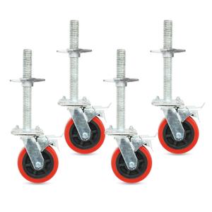 6 inch Scaffolding Caster Wheels with Brake, 1-1/4" OD Scaffold Screw, 12" Hight Screw 4 Pack Adjustable Leveling Scaffolding Wheels