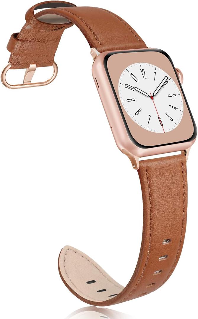 Leather Band Compatible with Apple Watch Bands 38mm 40mm 41mm 42mm Series 10, Elegant Top Grain Genuine Leather Bands Replacement Strap for Apple iWatch Series 10 9 8 7 6 5 4 3 2 1 SE2 SE Women