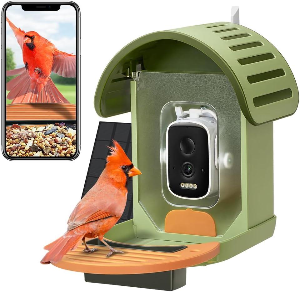 VINGUYS Bird Feeder with Camera, 2.5K UHD Smart Bird Feeder Camera AI Identifies 11,000+ Bird's Species, Auto-Capture Bird's Video, IP66 Waterproof Outdoor Solar Powered, Ideal Gift for Mom