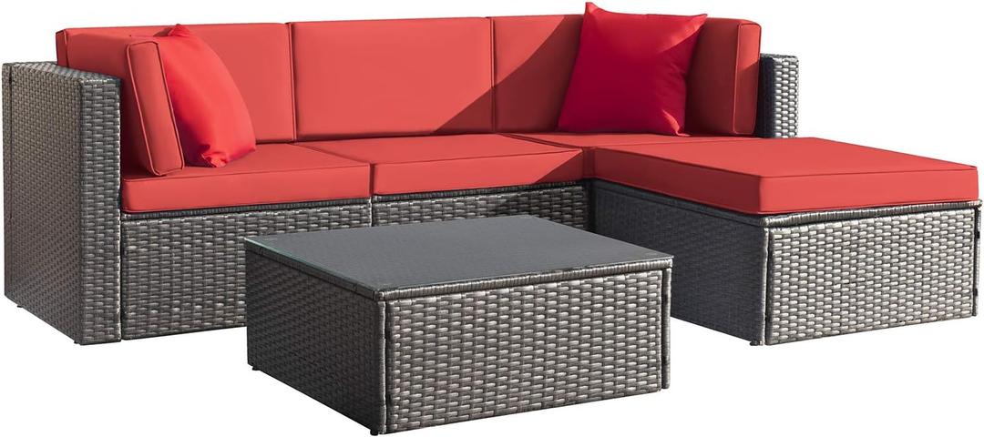 5 Pieces Red Cushions, For All Weathevr Outdoor Sectional Patio Sofa (Red)