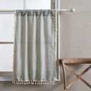 RoomTalks Sage Green Boho Farmhouse Kitchen Curtains 36 Inch Length Striped Summer Spring Cute Modern Chic Cotton Polyester Tassel Short Cafe Curtains for Small Window Kitchen Bohemian Decor