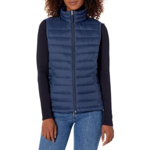Amazon Essentials Women's Lightweight Water-Resistant Packable Puffer Vest (Large, Navy)