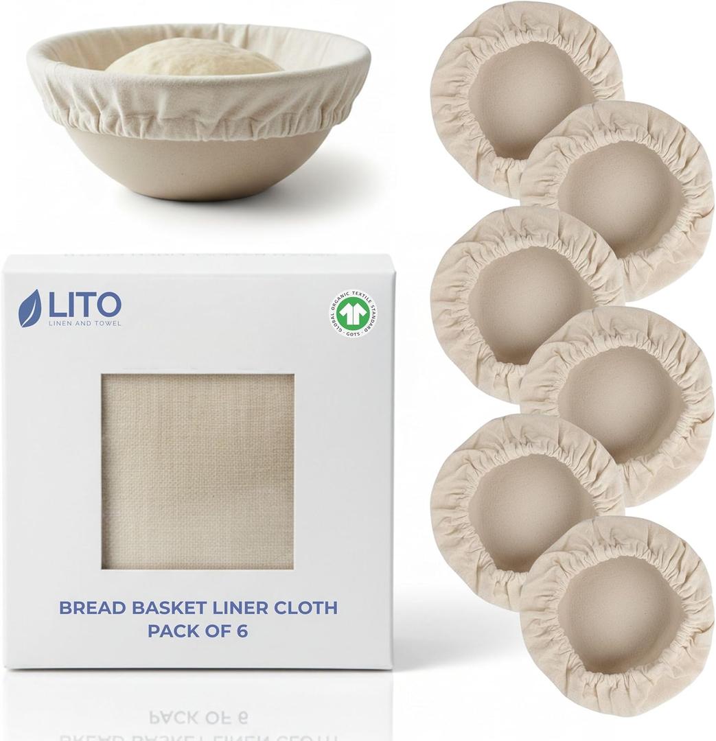 Organic Banneton Liners for Sourdough Proofing  6 Pack 10 Inch Round Food Safe Organic Cotton Bread Proofing Cloth Covers for Banneton Baskets, Washable Sourdough Baking Basket Liners (Natural)