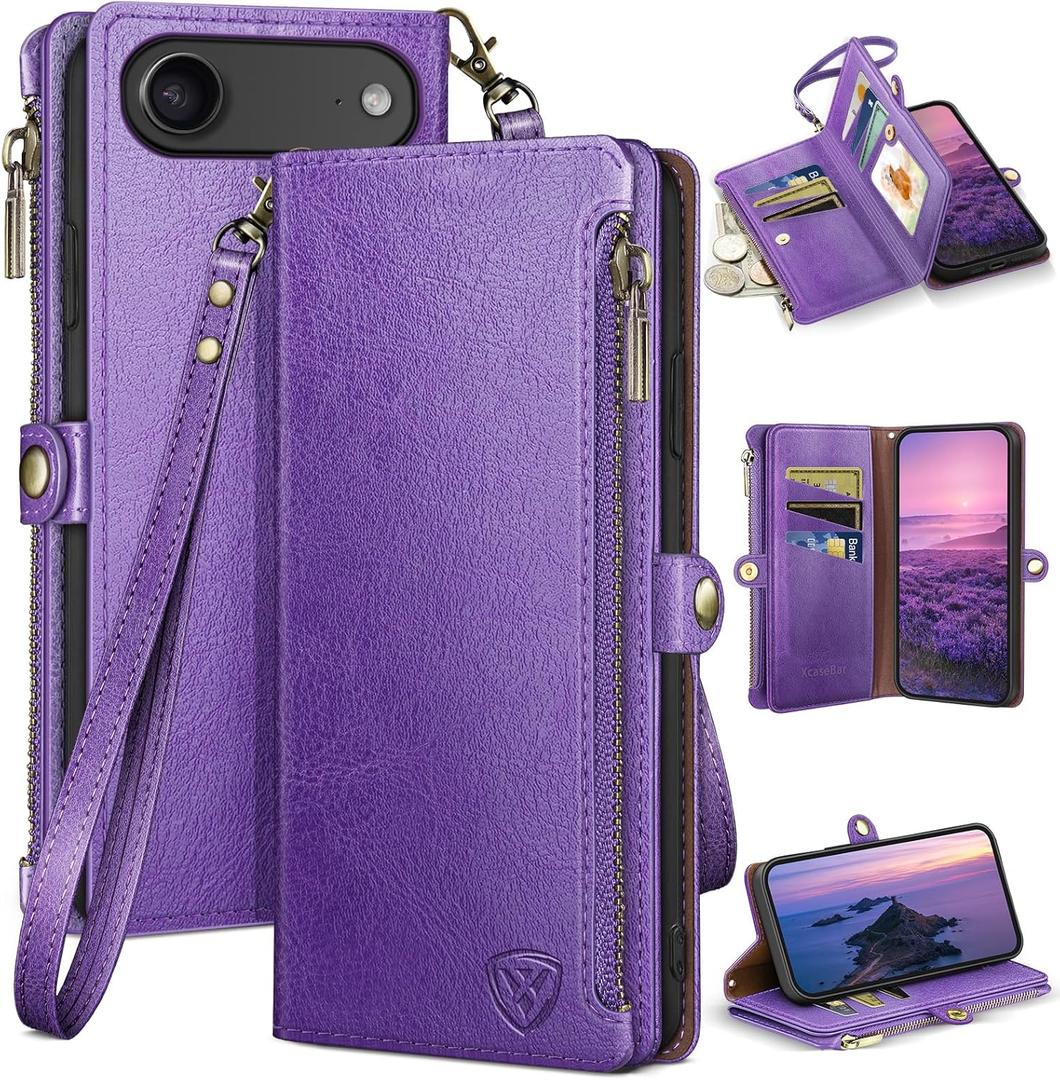 XcaseBar Compatible with iPhone Air 6.5" Wallet case with Zipper Credit Card HolderRFID Blocking,Flip Folio Book PU Leather Phone case Shockproof Cover Women Men for Apple 17 Air case Purple