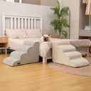 Aodisman Dog Stairs Ramp for Bed and Couch,4 Step Dog Steps for Small Dogs,Pet Stairs with Non-Slip Bottom for Old Cats,Indoor Pet Steps,Comfort,Durable,17.4" H,Light Grey