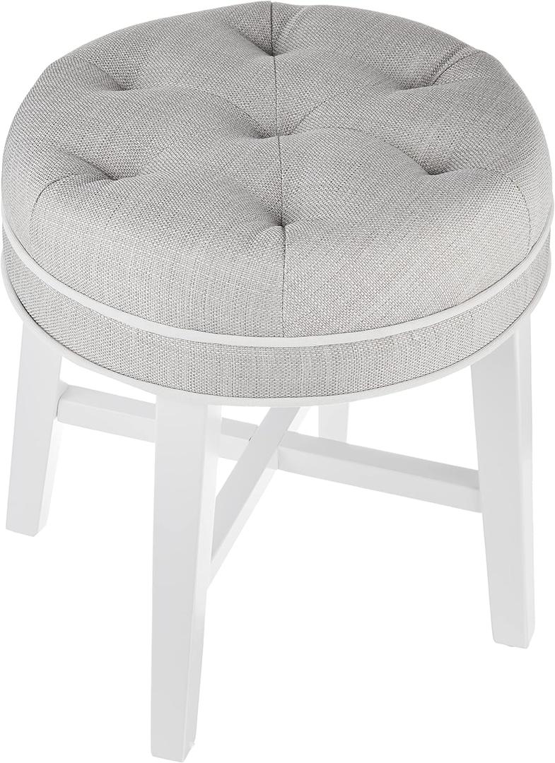 Hillsdale, Sophia Round Tufted Wood and Upholstered Backless Vanity Stool for Makeup Room or Bathroom, Gray (Grey)