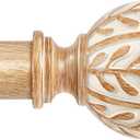 Wood Curtain Rods for Windows 48 to 84, 1 Inch Heavy Duty Boho Drapery Rods with Imitation Wood Grain olive leaf motif Finials, Rustic Decorative Curtain Pole set, 32"-86", Brown