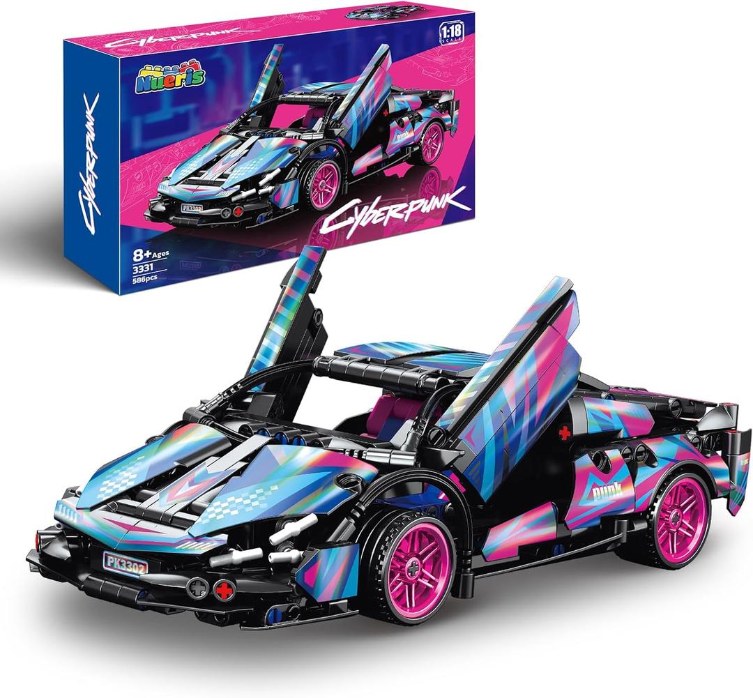 1:18 Technic Super Sports Cars Model Sets - 586 PCS Cyberpunk MOC Building Block Car Racing Engineering Toys - Gift Idea for Adults Boys Girls for Play and Display Collection