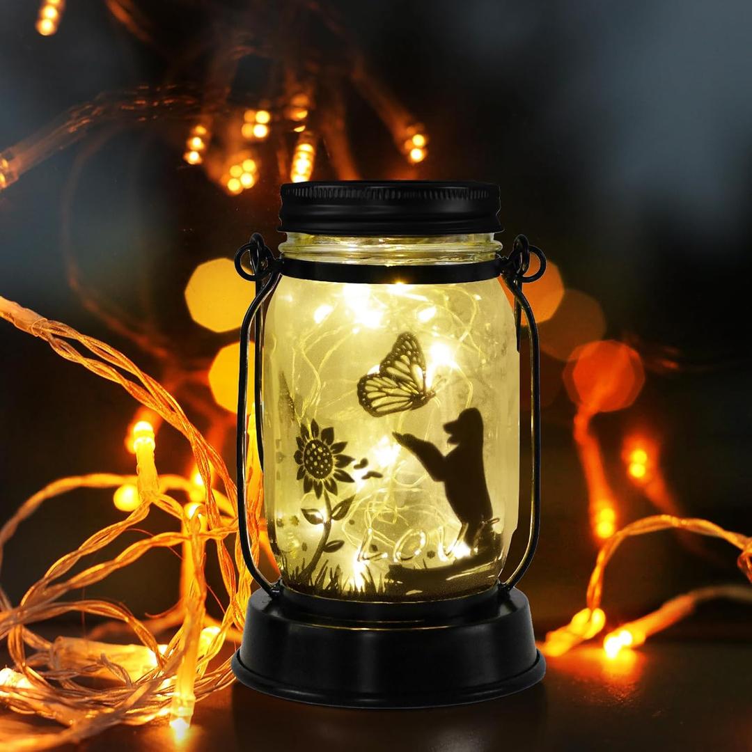 Styleonme Outdoor Solar Dog Lanterns, Solar Waterproof Lights , Mother's Day Lantern Gifts for Women Men, Dog Lovers Gifts, Hanging Dogs Lanterns with Stake for Yard Lawn Garden Decor
