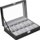 12 Slots Watch Box for Men, Black Watch Box Organizer