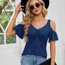 Micoson Summer Cold Shoulder Tops for Women V Neck Short Sleeve Shirts Ladies Cute Casual Blouse Going Out Outfits (S)