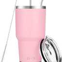 DS 30 oz Pink Tumbler Stainless Steel Double Wall Vacuum Insulated Mug with Straw and Lid, Cleaning Brush for Cold and Hot Beverages (30oz Pink)