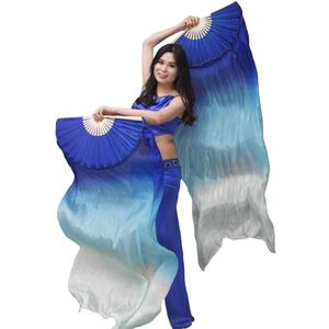 Nimiman Women 1 Pair (Left+Right) Silk Belly Dance Fans Veil Belly Dancing Long Folding Fans Length 180 cm Width 90 cm (Blue Turquoise White)