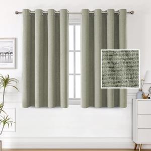 H.VERSAILTEX 100% Blackout Linen Curtains Thermal Curtains for Living Room Textured Burlap Curtains with Double Face Linen Grommet Soundproof Bedroom Curtains 52 x 63 Inch, 2 Panels - Heather Sage