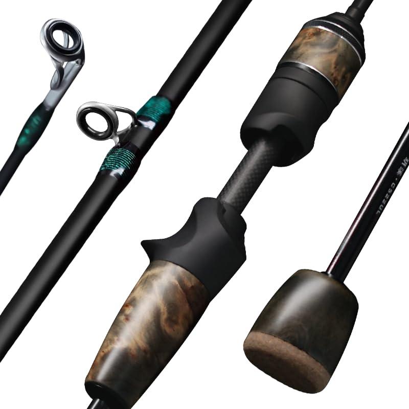 SEASIR Stream Fishing Rod, Ultralight Spinning Rod Travel Bait Casting Rod, 2 Piece, Fuji A O Ring Guide, Solid Wood Handle, 40T Carbon Fiber, Compact Fishing Pole for Saltwater Freshwater Trout Bass (S662-L-F)