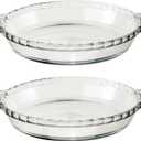 Anchor Hocking 2 Pack 9.5 Inch Glass Pie Plates Classic Bakeware for Pies, Quiches, and Tarts Oven Safe, Dishwasher Safe, Made in USA
