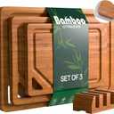 Bamboo Cutting Boards for Kitchen, Wood Cutting Boards with Deep Juice Grooves, 3-Pack Bamboo Cutting Board Set with Holder, Chopping Board & Charcuterie Board for Meal Prep & Serving