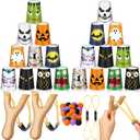 Leitee Halloween Games for Kids Adults Halloween Toss Games Carnival Party Game 24 Stacking Cups 2 Wooden Slingshot 2 Spare Slingshot Rubber Band 20 Felt Fake Balls for Family School Trick or Treat