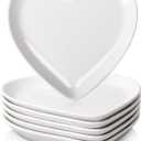 DELLING Heart Shaped Dessert Salad Plates- 6 Pack, 7.3 Inch Ceramic White Dinner Plates, Heart Dishes for Dessert, Appetizer, Steak, Snacks, Microwave & Oven Safe, Thanksgiving & Christmas Day Gifts