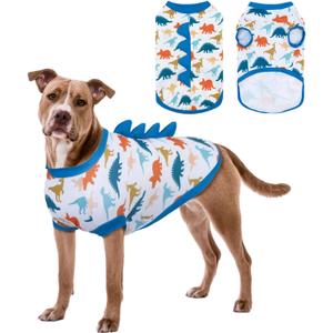 UPF 50+ Sun Protection Dog Shirt - Sleeveless Cooling Vest for Medium Dogs Boy, Quick-Dry Pet T-Shirt with Funny Dinosaur Horns, UV Protective Breathable Dog Clothes U-COSBX02M
