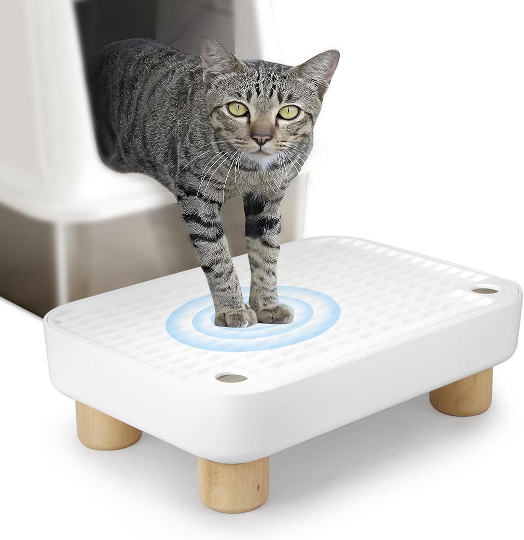 Litter Box Step, Litter Box Ramp with Removable Wooden Legs, Anti-Tracking & Easy to Clean, Cat Ramp for Litter Box, Cat Steps for Small & Older Cats (White)
