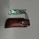Benkey Damascus Pocket Knife with Clip Leather Sheath Sharp VG10 Core Folding Knife, EDC with Liner Lock Unique Abalone Seashells Handle for Outdoor Survival Camping Collection