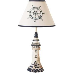 Meefad Lighthouse Table Lamp, Nautical Theme Night Light, Kids Bedside Lamp with Fabric Shade for Bedroom Office Nightstand