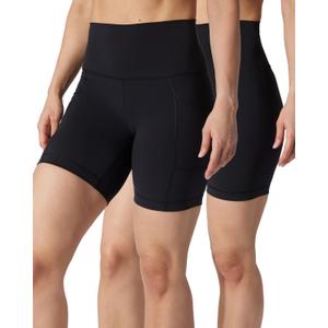 Yogalicious Womens 5”, 7” High Waisted Biker Shorts Squat Proof Workout Yoga Short 2 Pack - Black (w/ Pocket) / Black (no Pocket) 7" - Small
