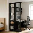 Room Divider with Shelves, Entrance Hall Partition Screen Column Floor to Ceiling - Freestanding Room Divider with Storage Shelf (A Black + Black, 31.5in / 80cm)