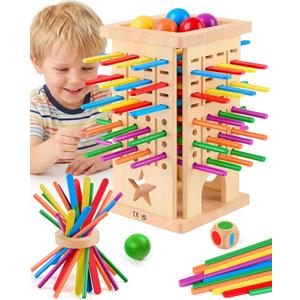 Montessori Game Wooden Board Game, Montessori Toys for 3 4 5 6 Year Olds, Board Games for Kids 4-6, 21 Sticks 21 Strips Fine Motor Skills Toy Family Game, Math Wooden Stick Game, Gift Boys Girls