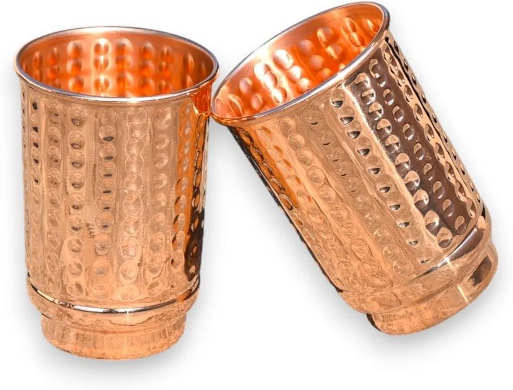 Pure Copper Tumblers Set of 2  12 oz Hammered Moscow Mule Mugs for Daily Hydration & Cocktail Parties | Handcrafted Copper Cups for Beverages | Ideal Gift Set