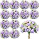 Tigeen 12 Bundles Peonies Artificial Flowers Faux Roses Silk Flowers Hydrangea Artificial Bouquet for Wedding Table Centerpiece Floral Vase Home Office Bridal Decor (Light Purple)