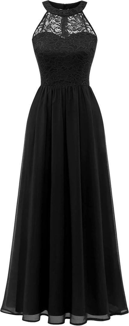Wedtrend Women's Formal Dress, Halter Long Prom Dress Floral Lace Bridesmaid Dresses, Large