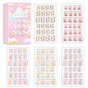 Laza 120pcs Children Nails Press On Pre-glue Full Cover Nail Tips Kit Glitter Gradient Color Rainbow Short Artificial False Nail Kits Lovely Christmas Gift for Children Kids Girls - Rainbow Flower